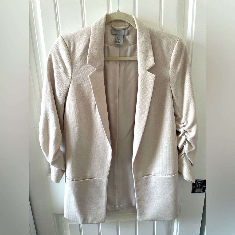 H&M Cream 3/4 Sleeved Blazer